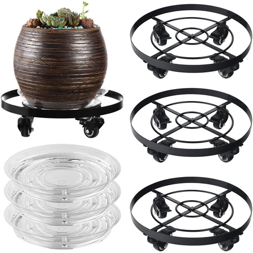 3 Packs Large Metal Plant Caddy 12.6” Plant Dolly with Wheels Heavy Duty Iron Rolling Plant Stand