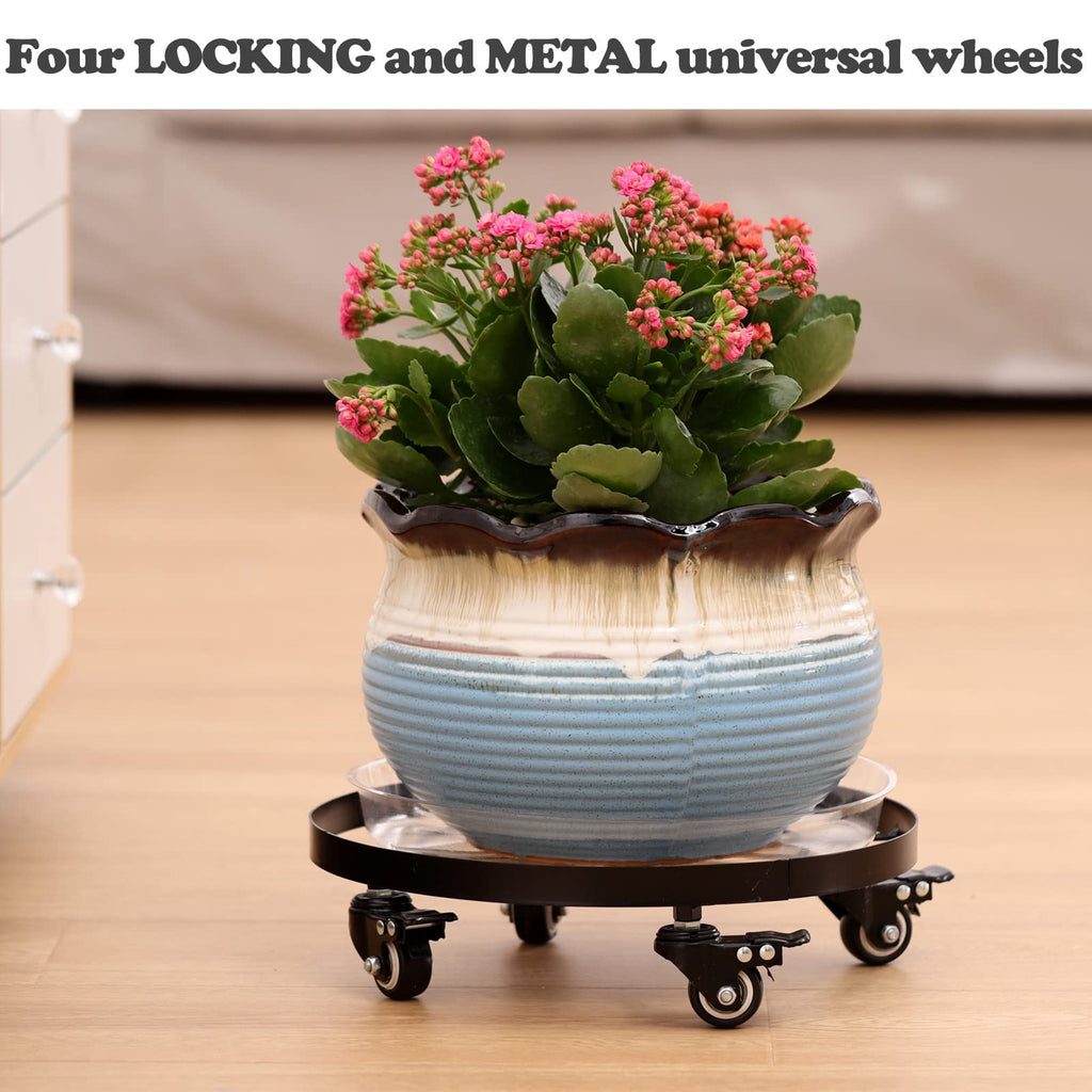 3 Packs Large Metal Plant Caddy 12.6” Plant Dolly with Wheels Heavy Duty Iron Rolling Plant Stand