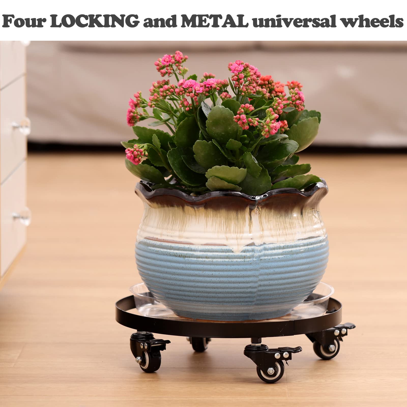 3 Packs Large Metal Plant Caddy 12.6” Plant Dolly with Wheels Heavy Duty Iron Rolling Plant Stand