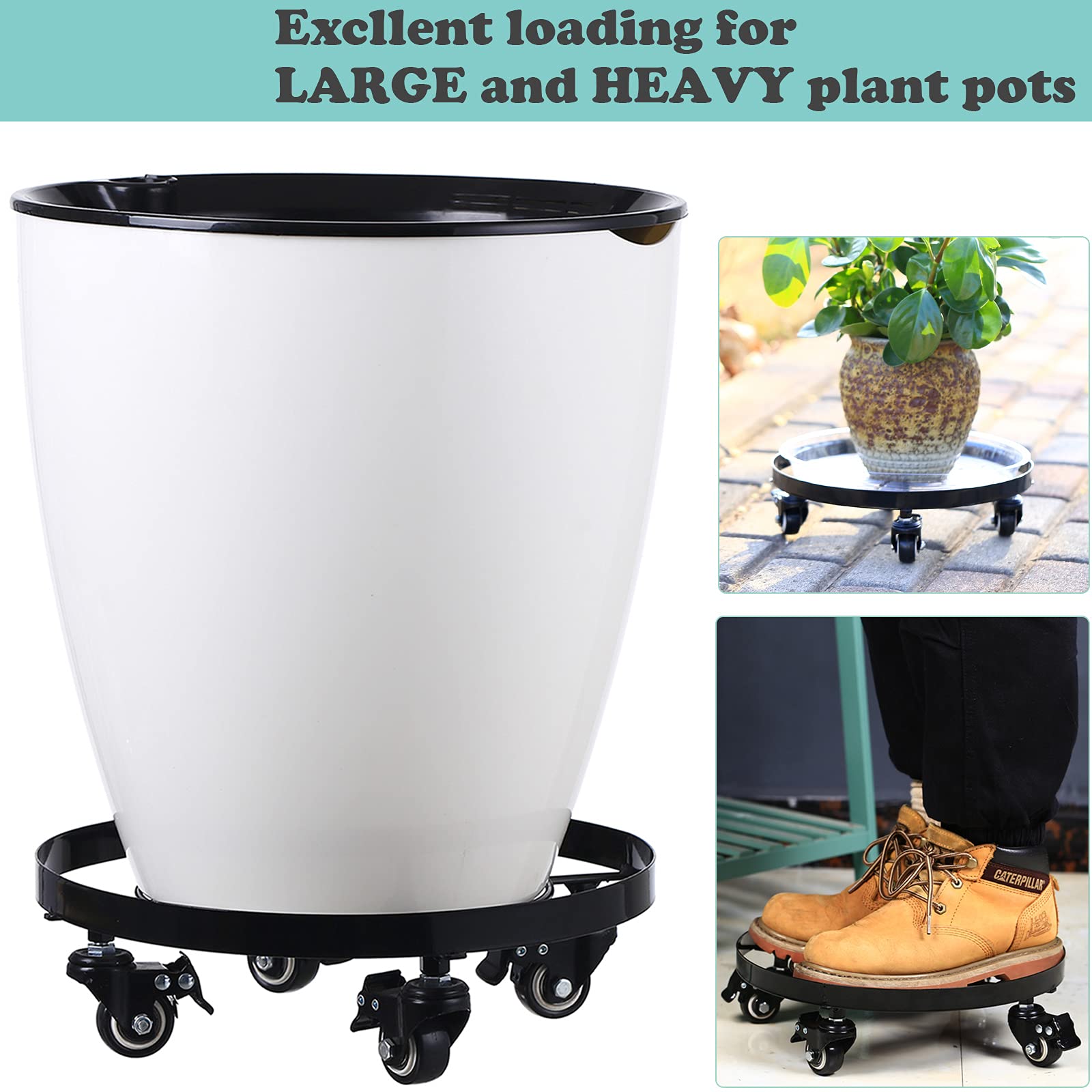 3 Packs Large Metal Plant Caddy 12.6” Plant Dolly with Wheels Heavy Duty Iron Rolling Plant Stand