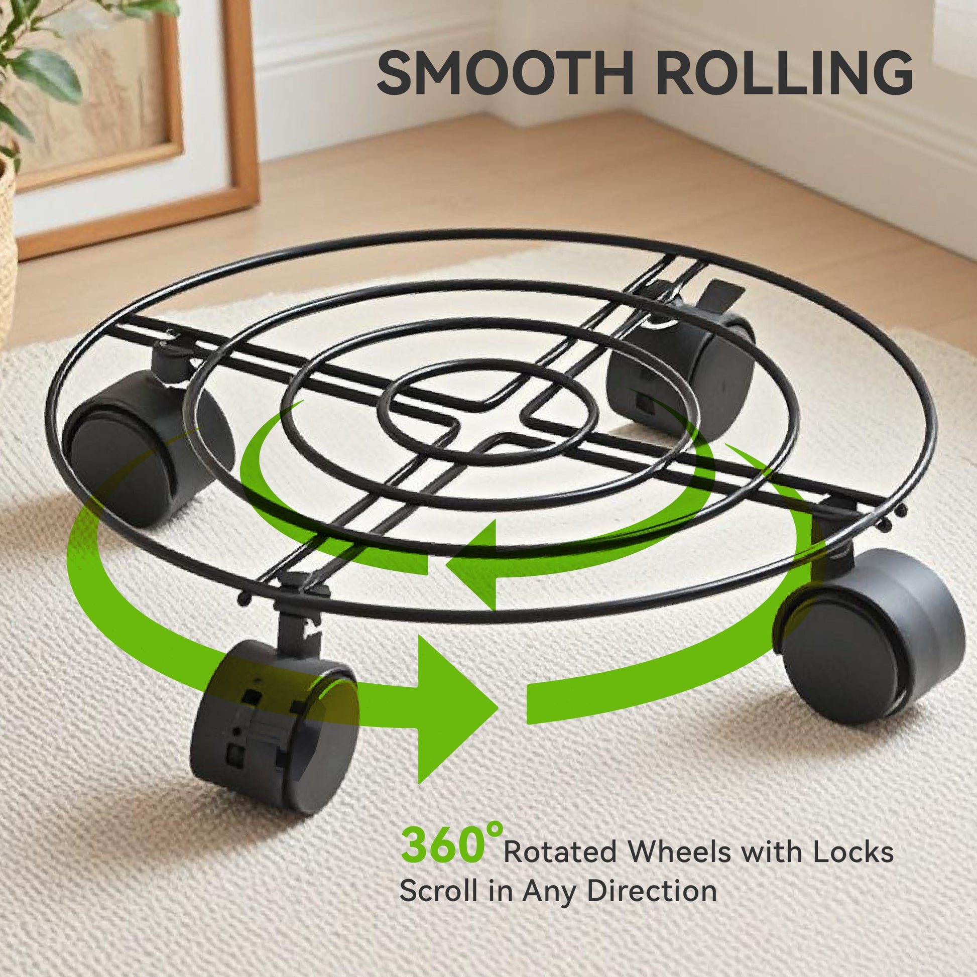 Wedoplant Metal Plant Caddy 14 Inch with 360° Lockable Wheels, Rustpoof Metal Plant Stands for Floors and Lawns