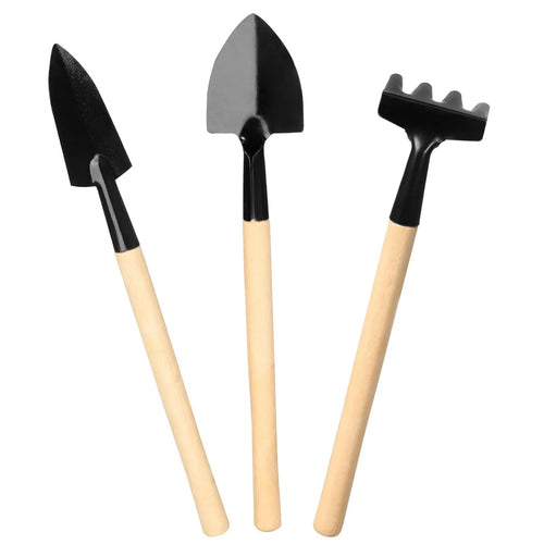 3 Piece Gardening Tool Set Mini Wood Handle Shovel Trowel