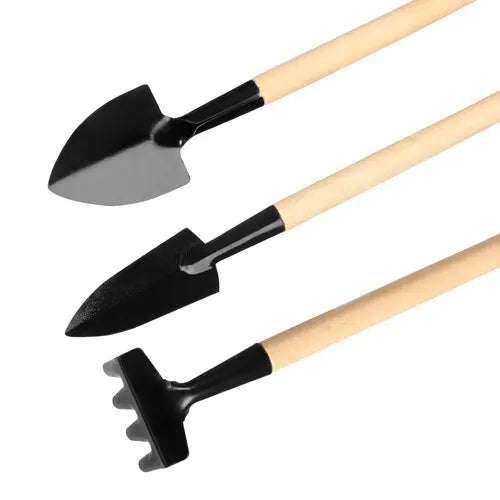 3 Piece Gardening Tool Set Mini Wood Handle Shovel Trowel