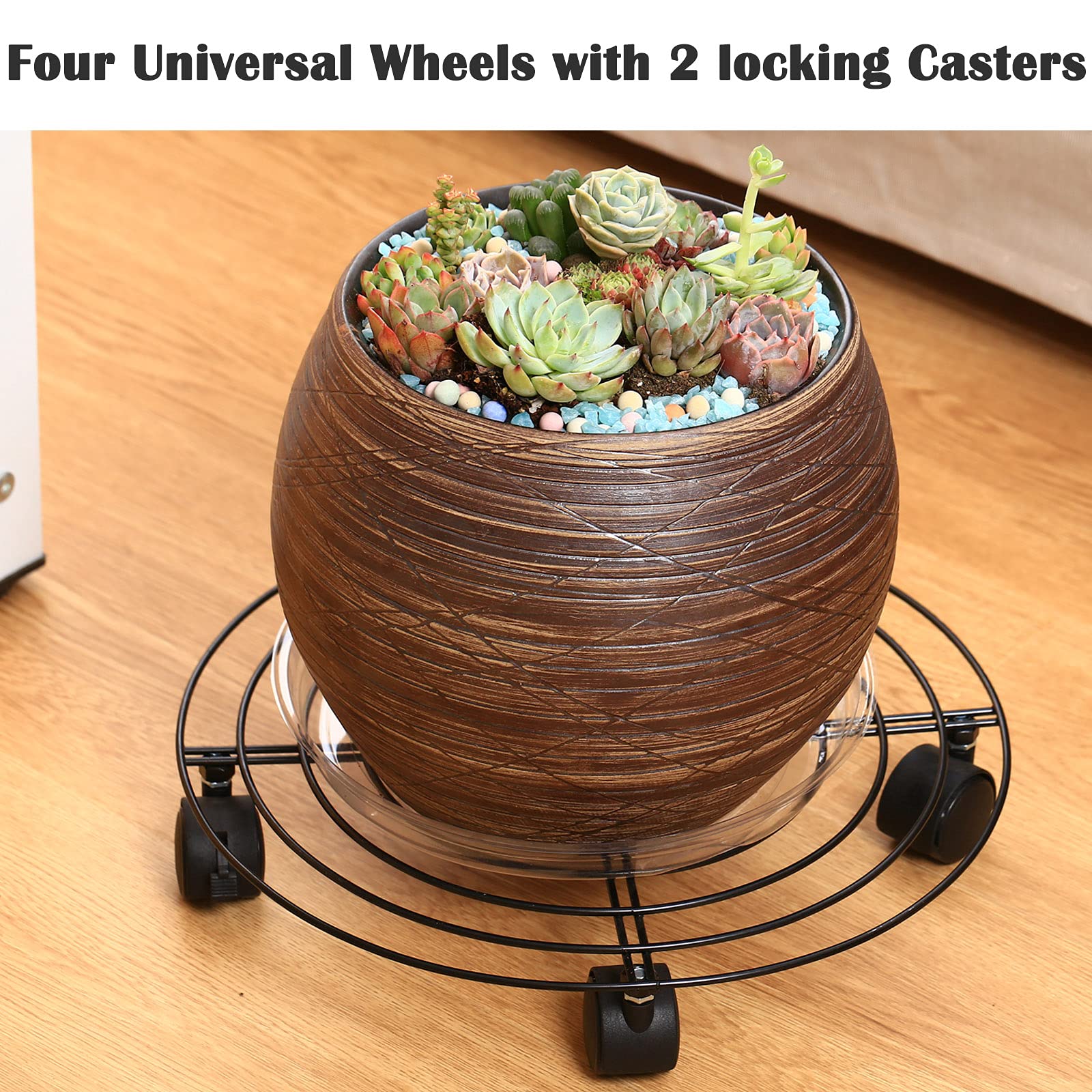 3 Packs Large Metal Plant Caddy 13.8” Plant Dolly with Wheels Heavy Duty Iron Rolling Plant Stand