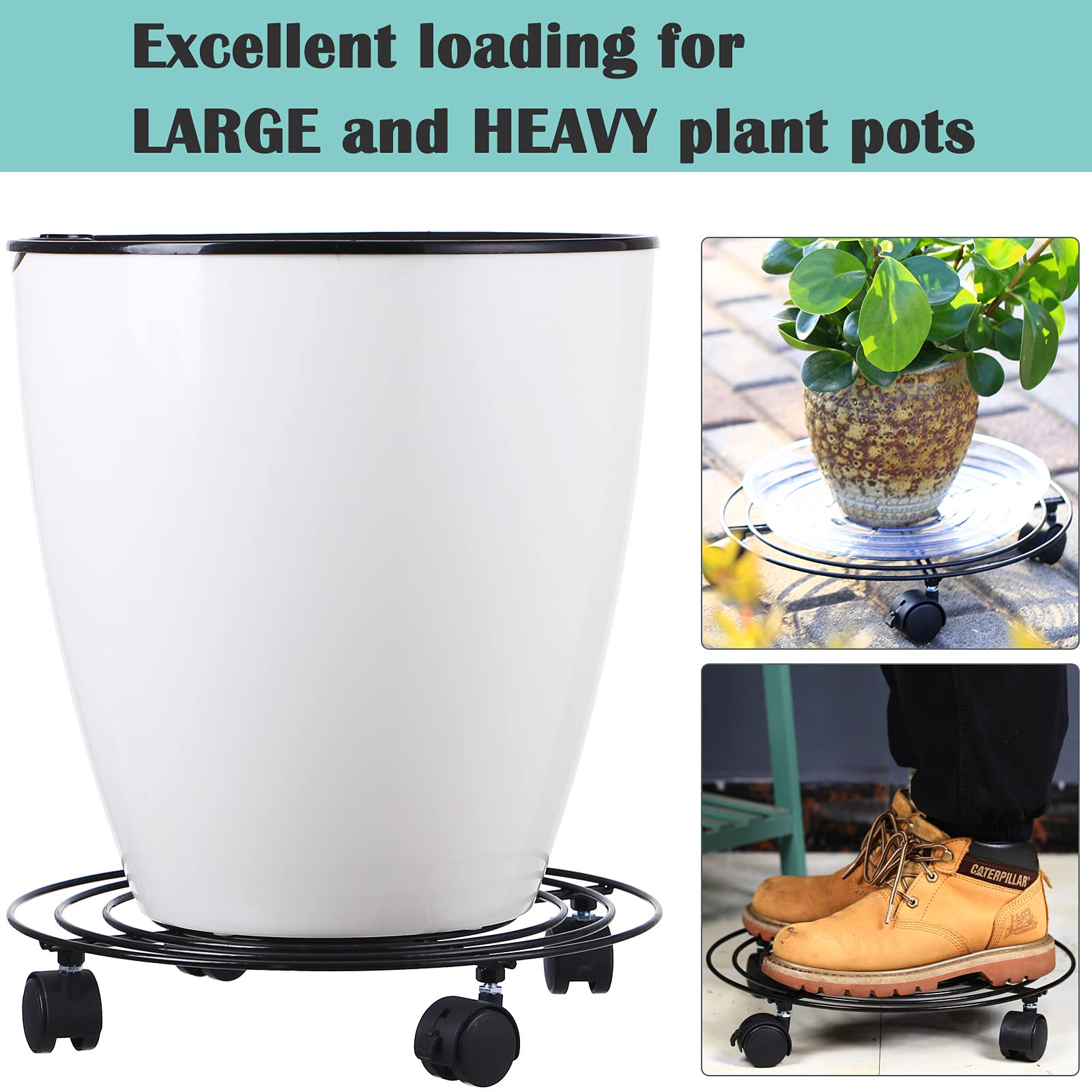 3 Packs Large Metal Plant Caddy 13.8” Plant Dolly with Wheels Heavy Duty Iron Rolling Plant Stand