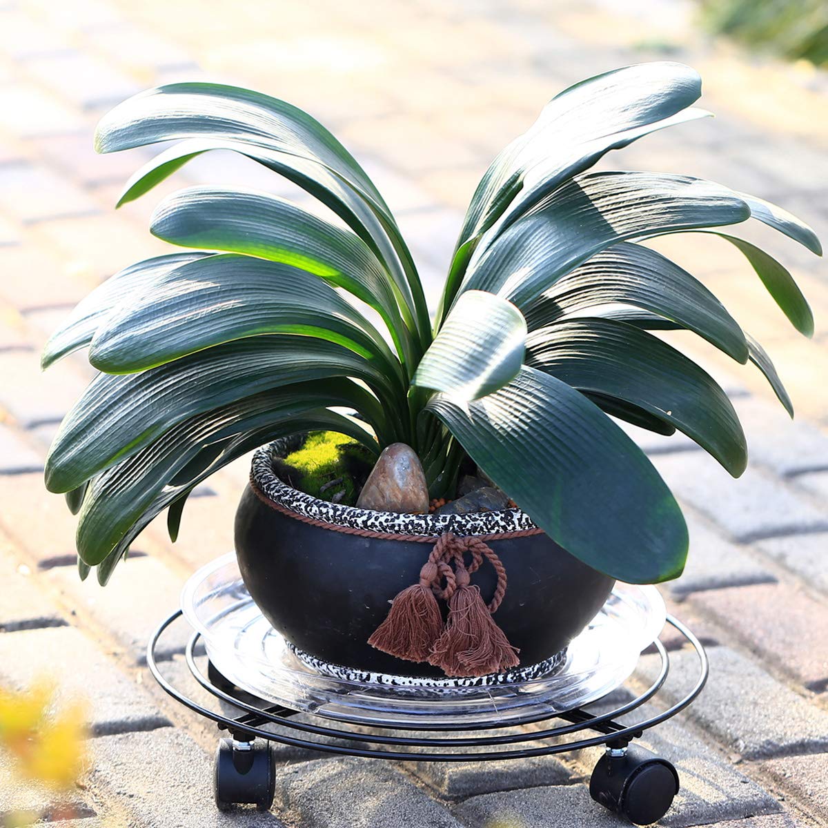 3 Packs Large Metal Plant Caddy 13.8” Plant Dolly with Wheels Heavy Duty Iron Rolling Plant Stand