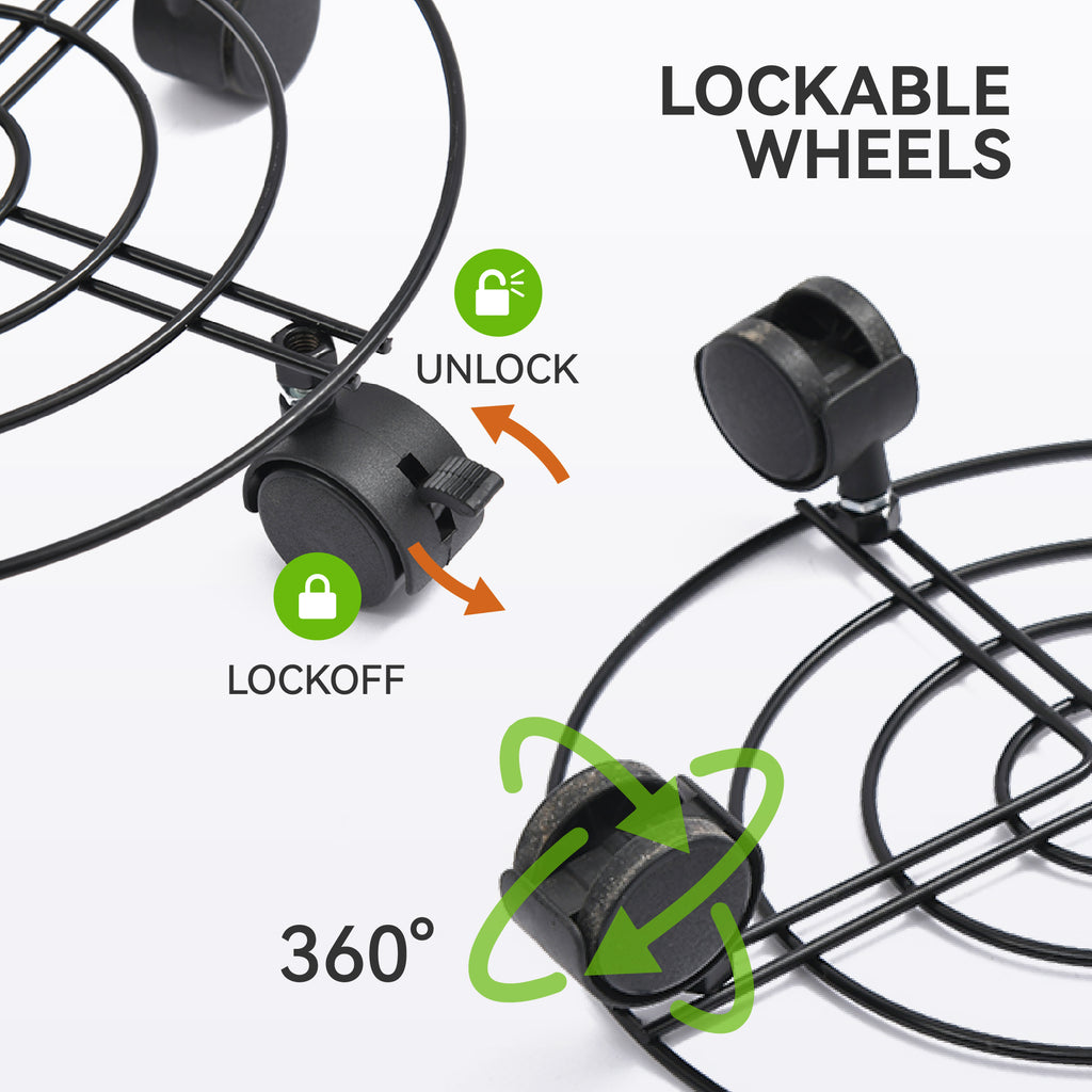 Wedoplant Metal Plant Caddy 14 Inch with 360° Lockable Wheels, Rustpoof Metal Plant Stands for Floors and Lawns