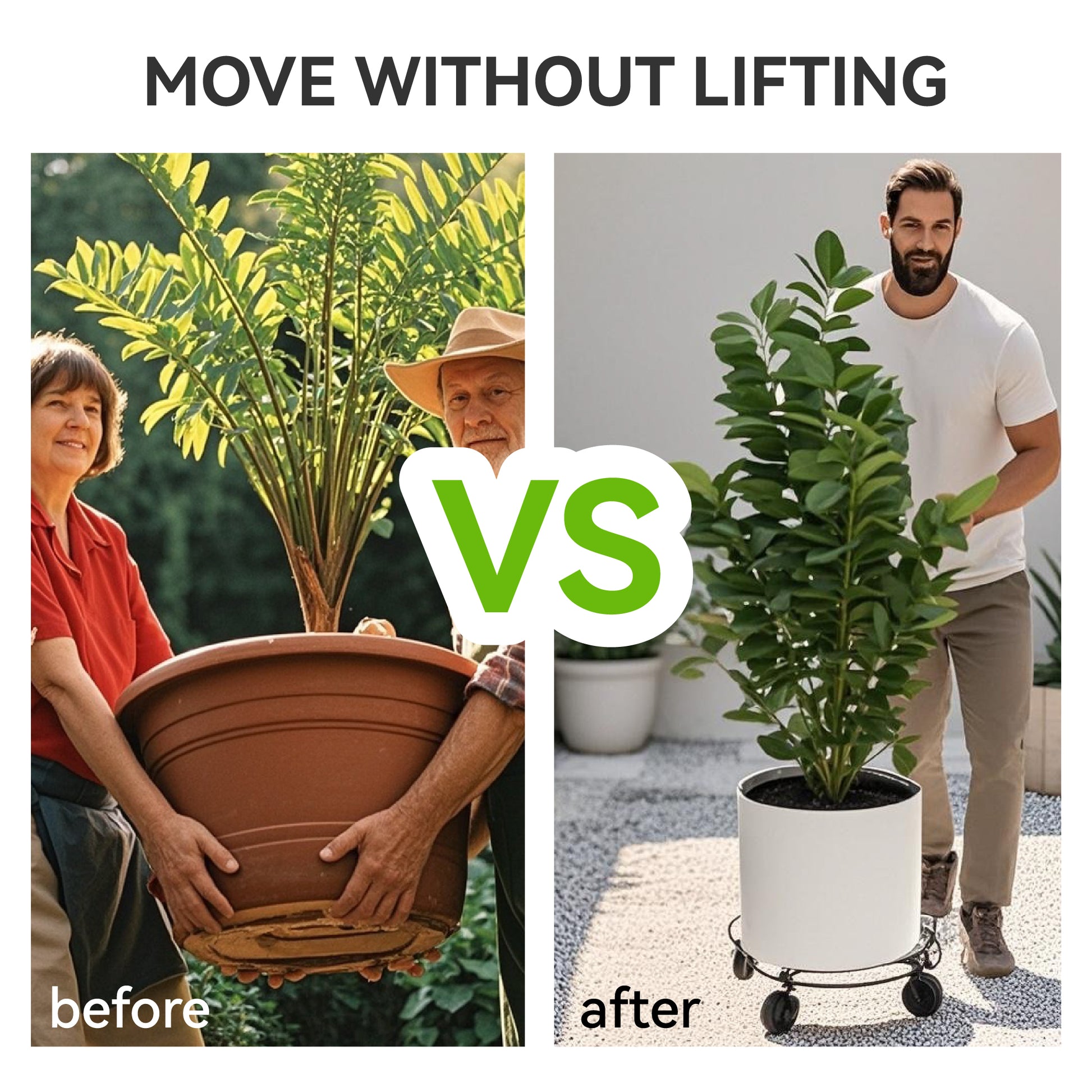 Wedoplant Metal Plant Caddy 14 Inch with 360° Lockable Wheels, Rustpoof Metal Plant Stands for Floors and Lawns