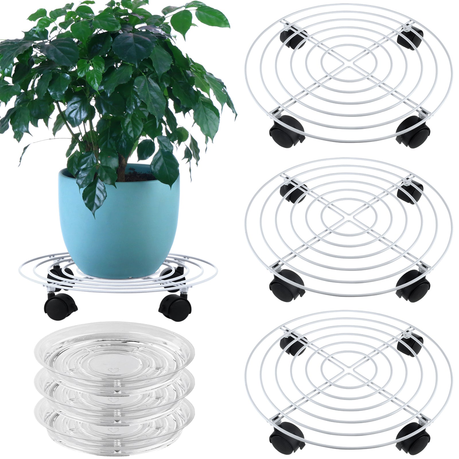 3 Packs Large Metal Plant Caddy 13.8” Plant Dolly with Wheels Heavy Duty Iron Rolling Plant Stand
