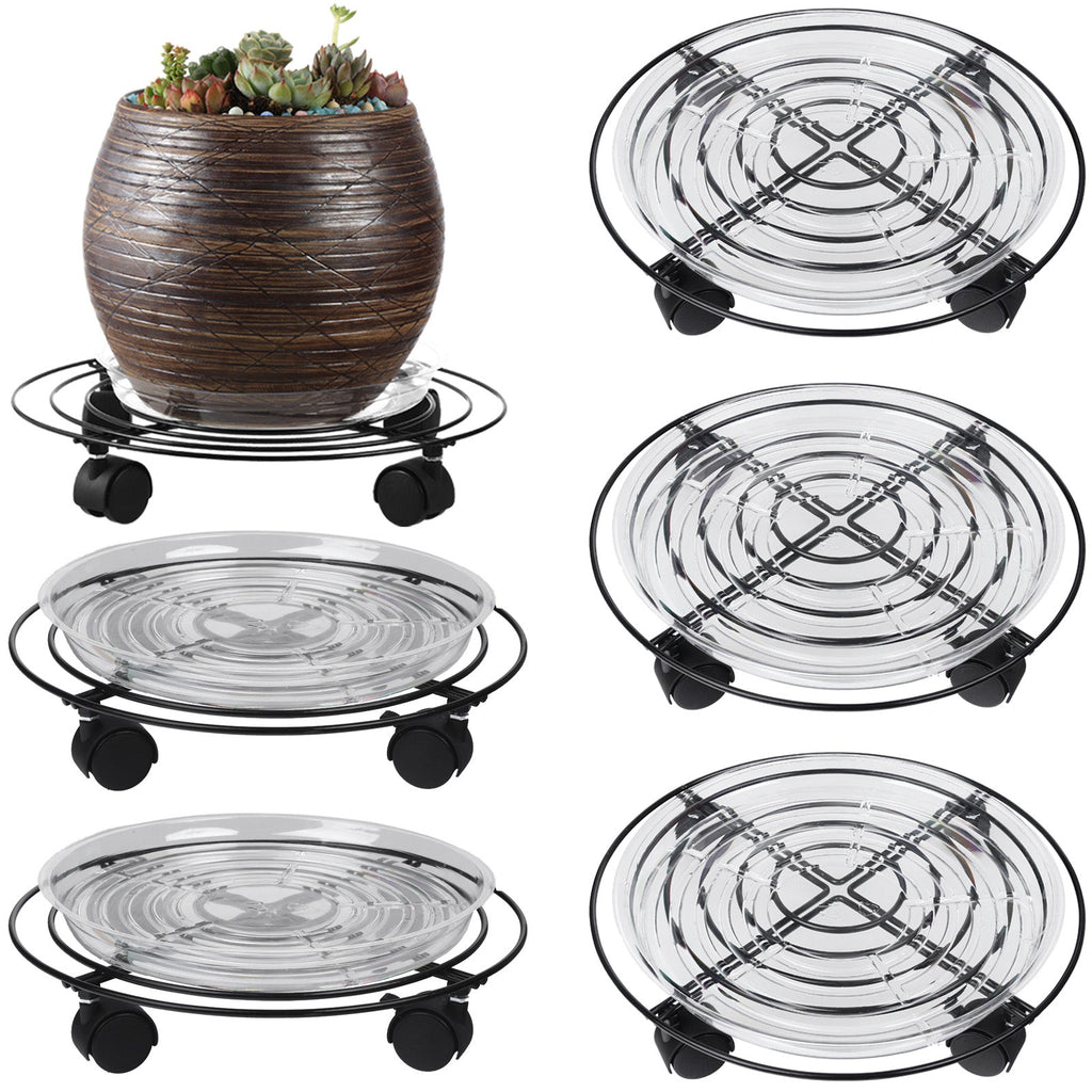 3 Packs Large Metal Plant Caddy 13.8” Plant Dolly with Wheels Heavy Duty Iron Rolling Plant Stand