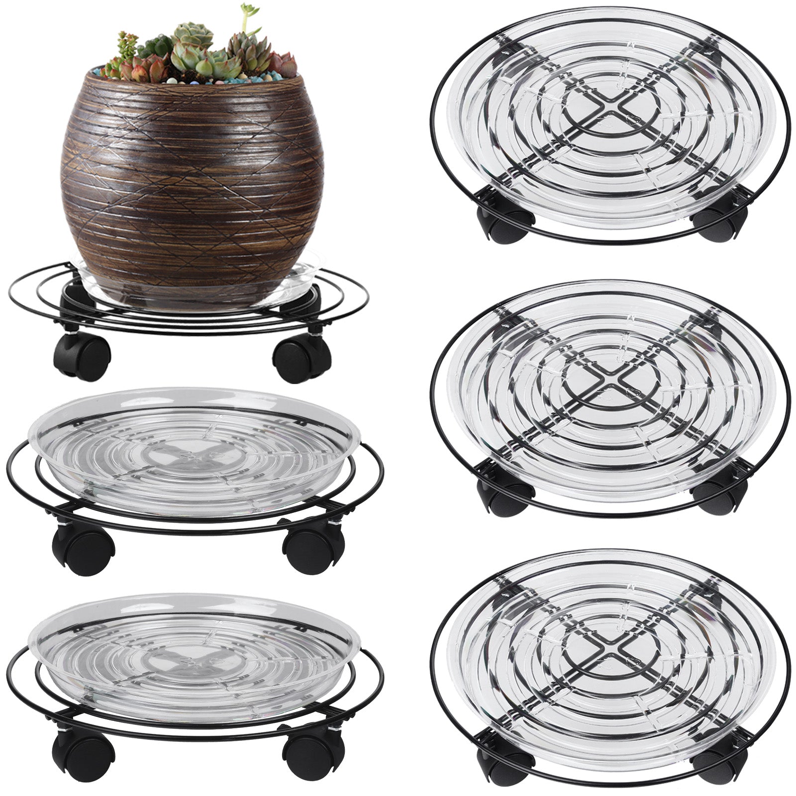 3 Packs Large Metal Plant Caddy 13.8” Plant Dolly with Wheels Heavy Duty Iron Rolling Plant Stand